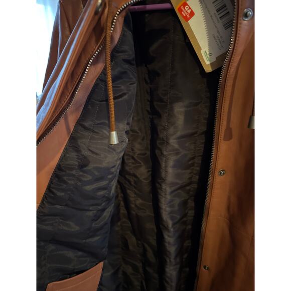 Decrum Women’s Real Leather Hooded Parka Coat Cognac Faux Fur Trim – Size XL NWT - Picture 7 of 12